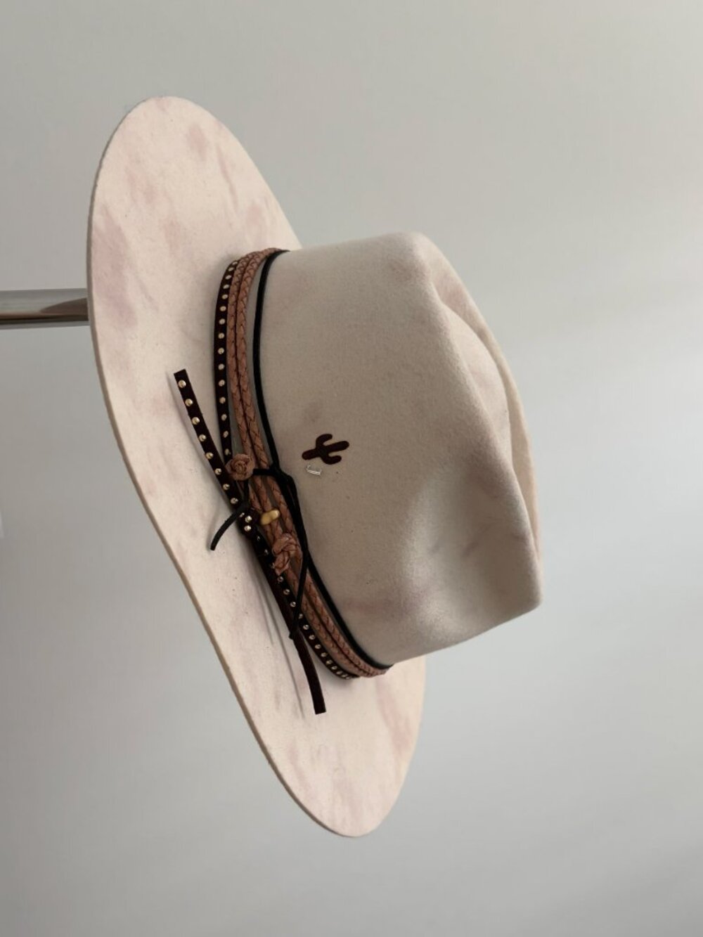 Women's Cream Wide-Brim Fedora Hat with Braided Accent